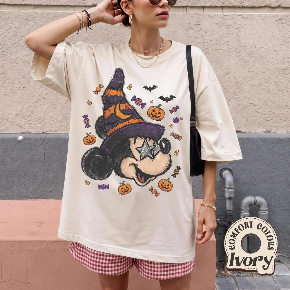 Disney Fantasia Sorcerer Mickey Minnie Halloween Witch Shirt, Disney